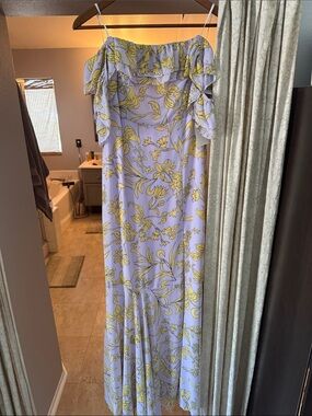 Lulu's Lavender Off-Shoulder Maxi Dress with Yellow Floral Print